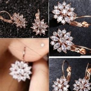 Gold Stud Crystal Flower Rhinestone Hoop